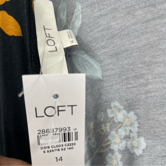 Ann Taylor LOFT NWT Women Black Floral Dress Size 14 Deep-v Back Long Sleeves - Picture 11 of 12